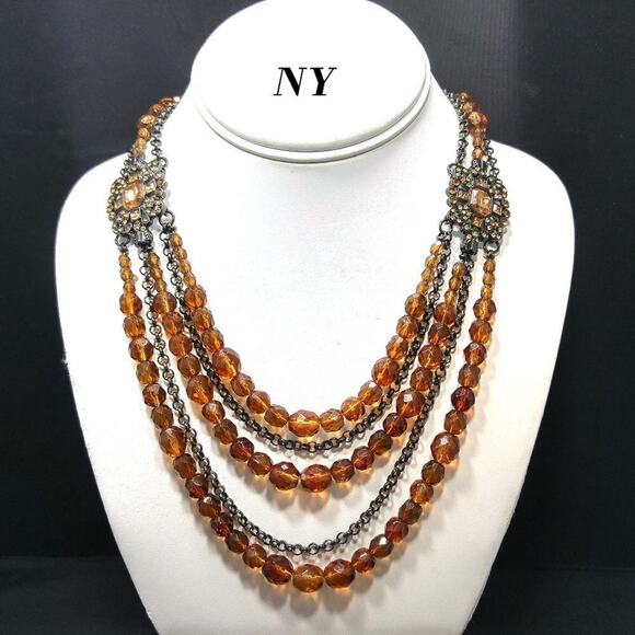 New York & Co. Topaz Beaded Rhinestone Necklace, Five Strands, 21 Inches - Picture 1 of 7